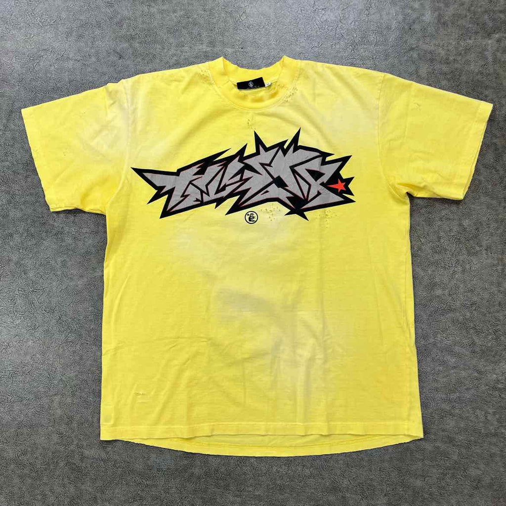 Hellstar T-Shirt "CRACKED" Yellow Used Size 2XL