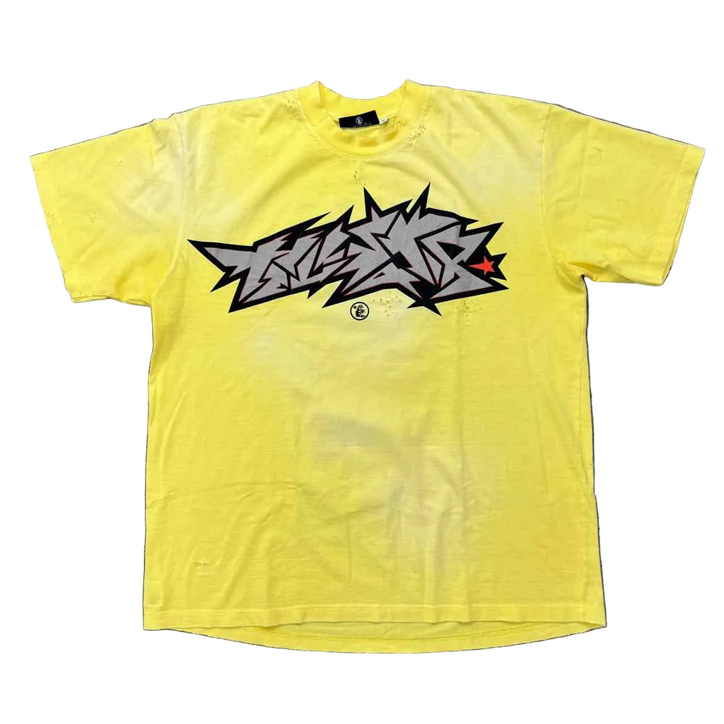 Hellstar T-Shirt "CRACKED" Yellow Used Size 2XL
