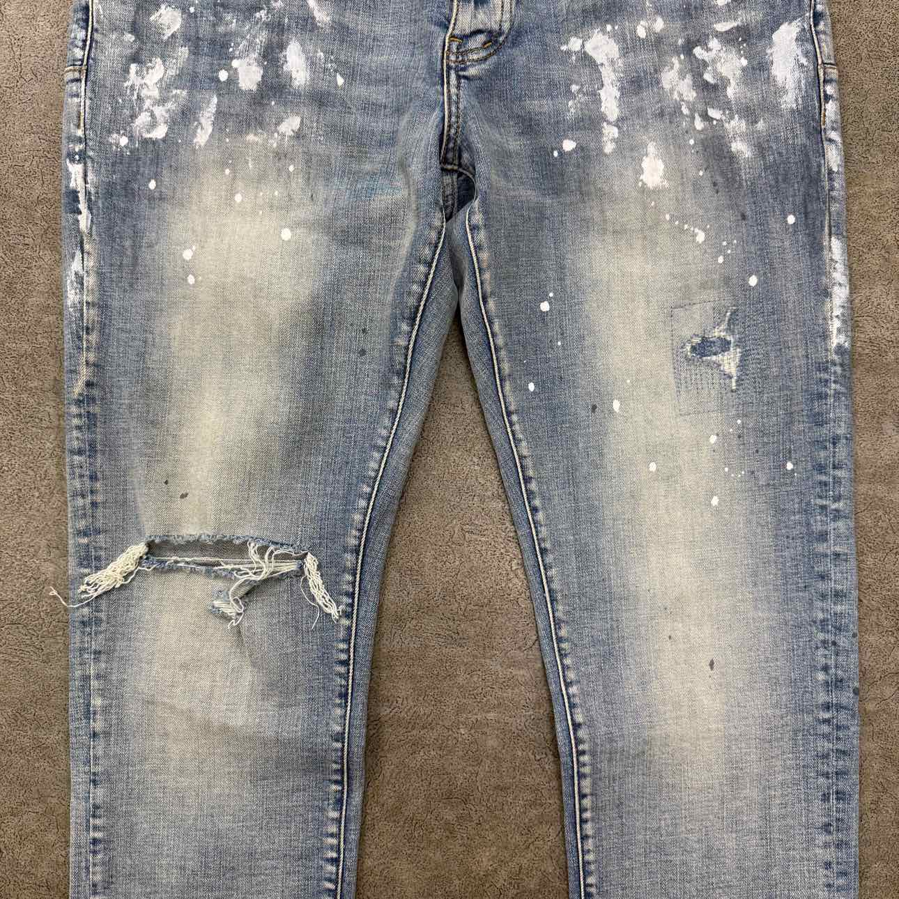 Purple Jeans &quot;PAINT SPLATTER&quot; Blue Used Size 36