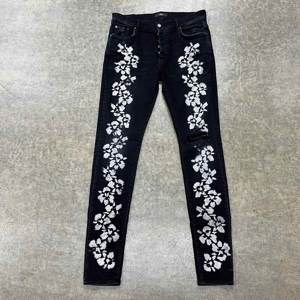 Amiri Jeans "HIBISCUS FLOWER" Black Used Size 36