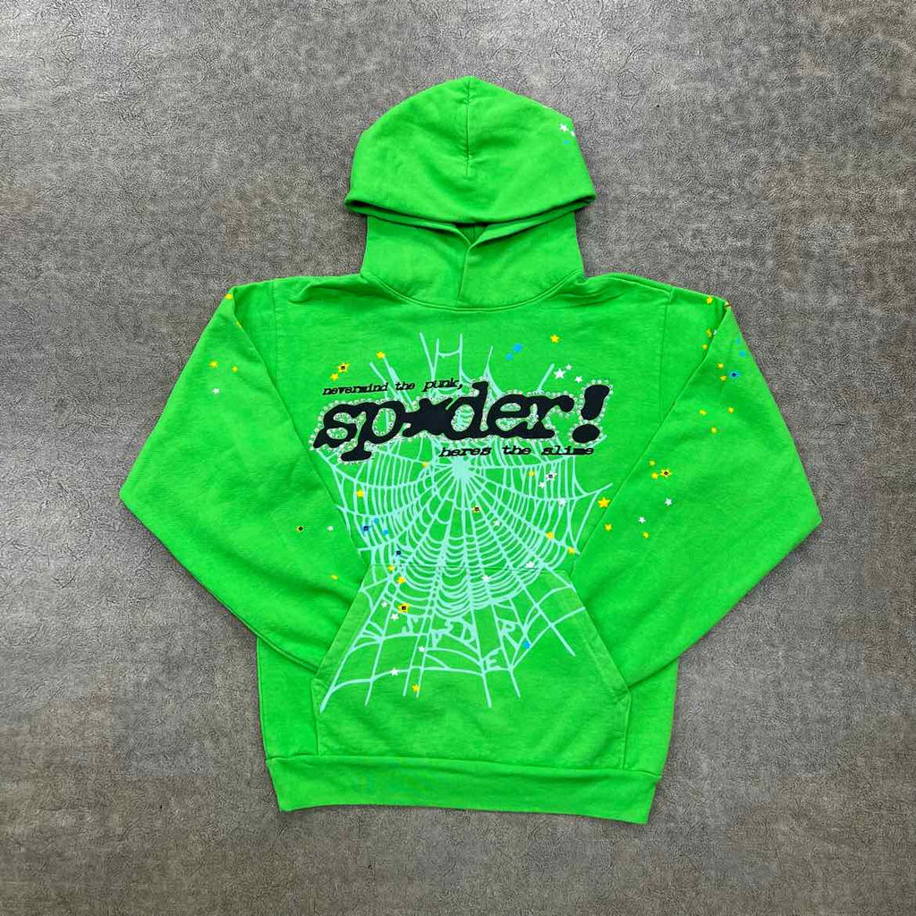 Sp5der Hoodie "RHINESTONE" Green New Size L