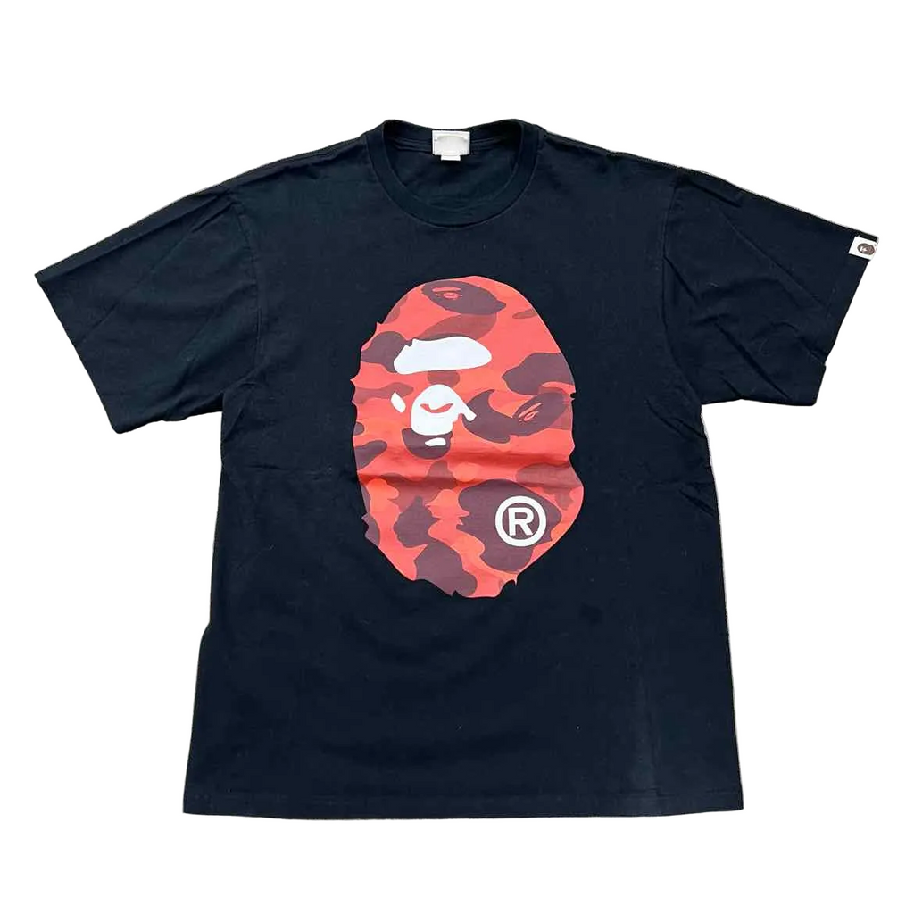 Bape T-Shirt "RED CAMO APE HEAD" Black Used Size XL