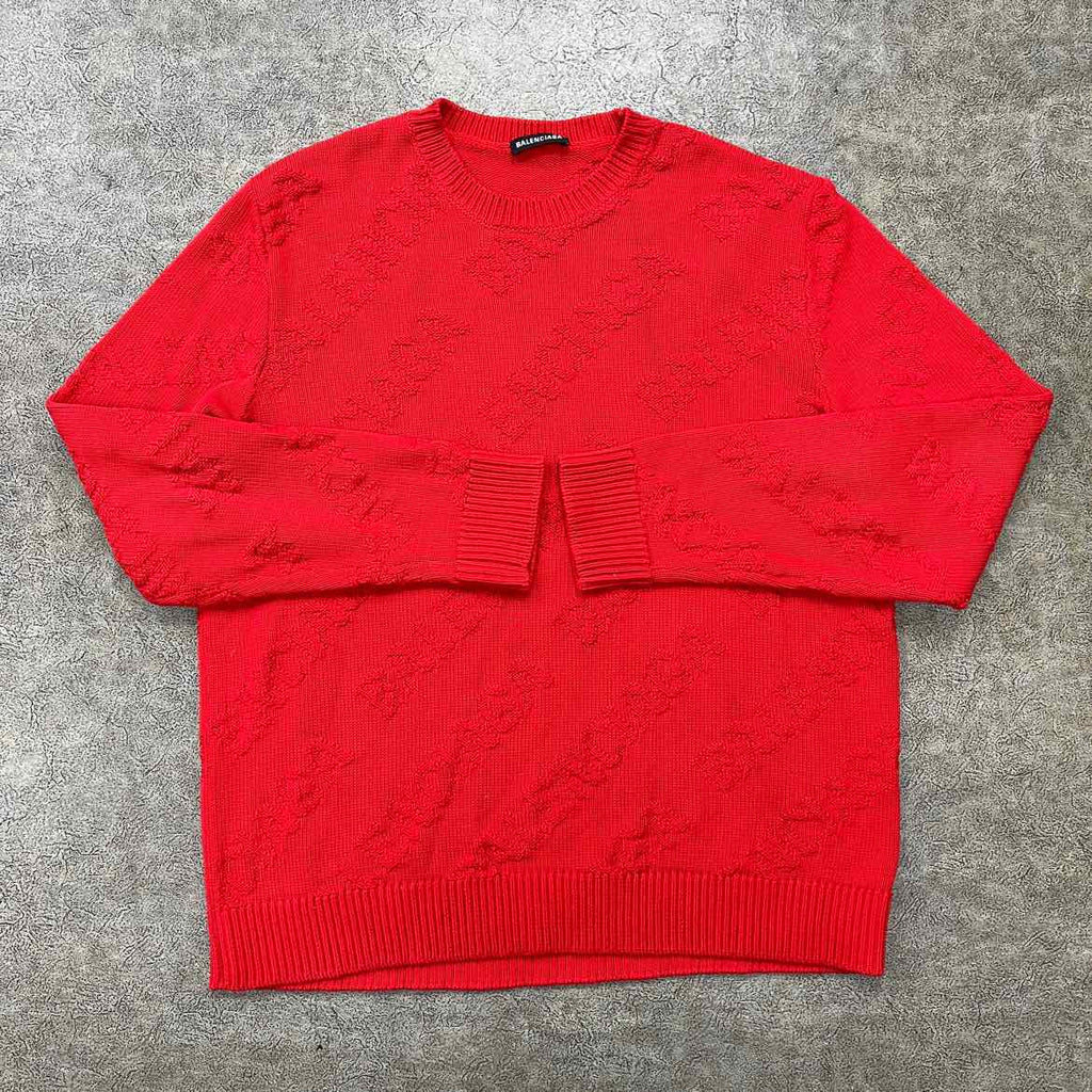Balenciaga Knit Crewneck "ALL OVER LOGO" Red Used Size M
