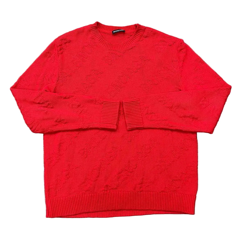 Balenciaga Knit Crewneck "ALL OVER LOGO" Red Used Size M