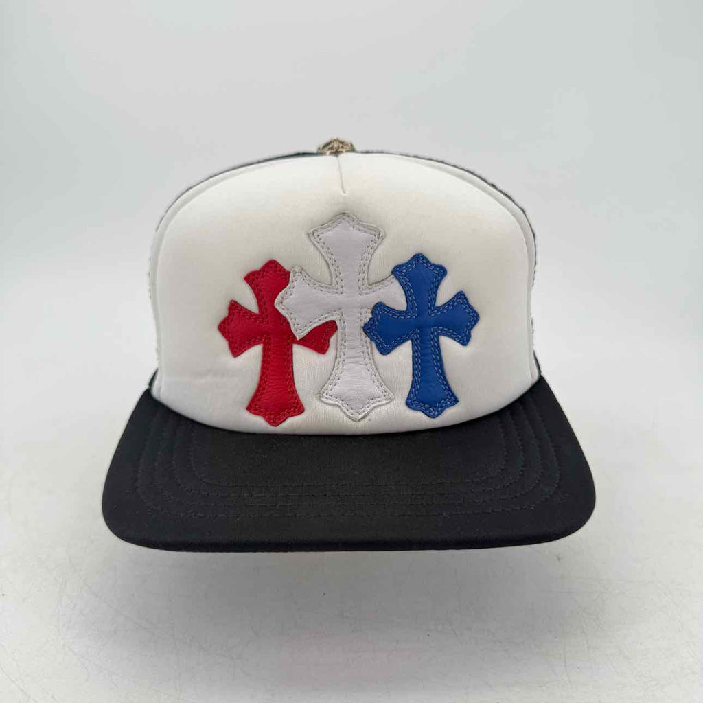 Chrome Hearts Trucker Hat "LEATHER CROSS" Used White Size OS