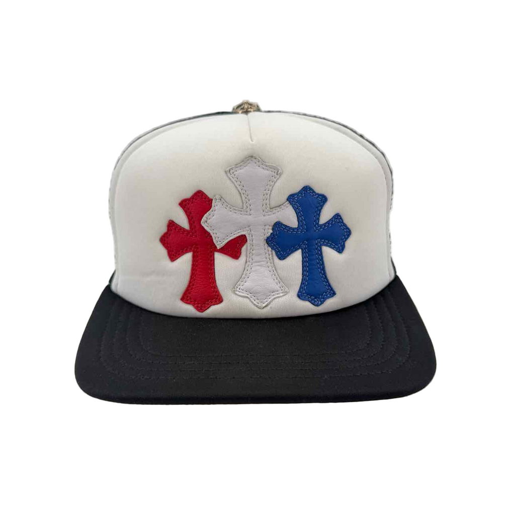 Chrome Hearts Trucker Hat "LEATHER CROSS" Used White Size OS