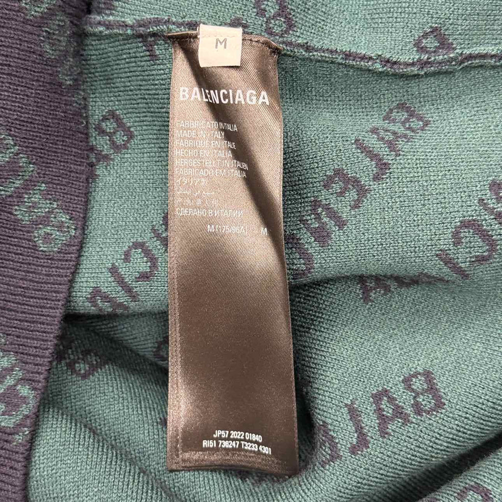Balenciaga Knit Crewneck "MINI ALLOVER LOGO" Navy New Size M