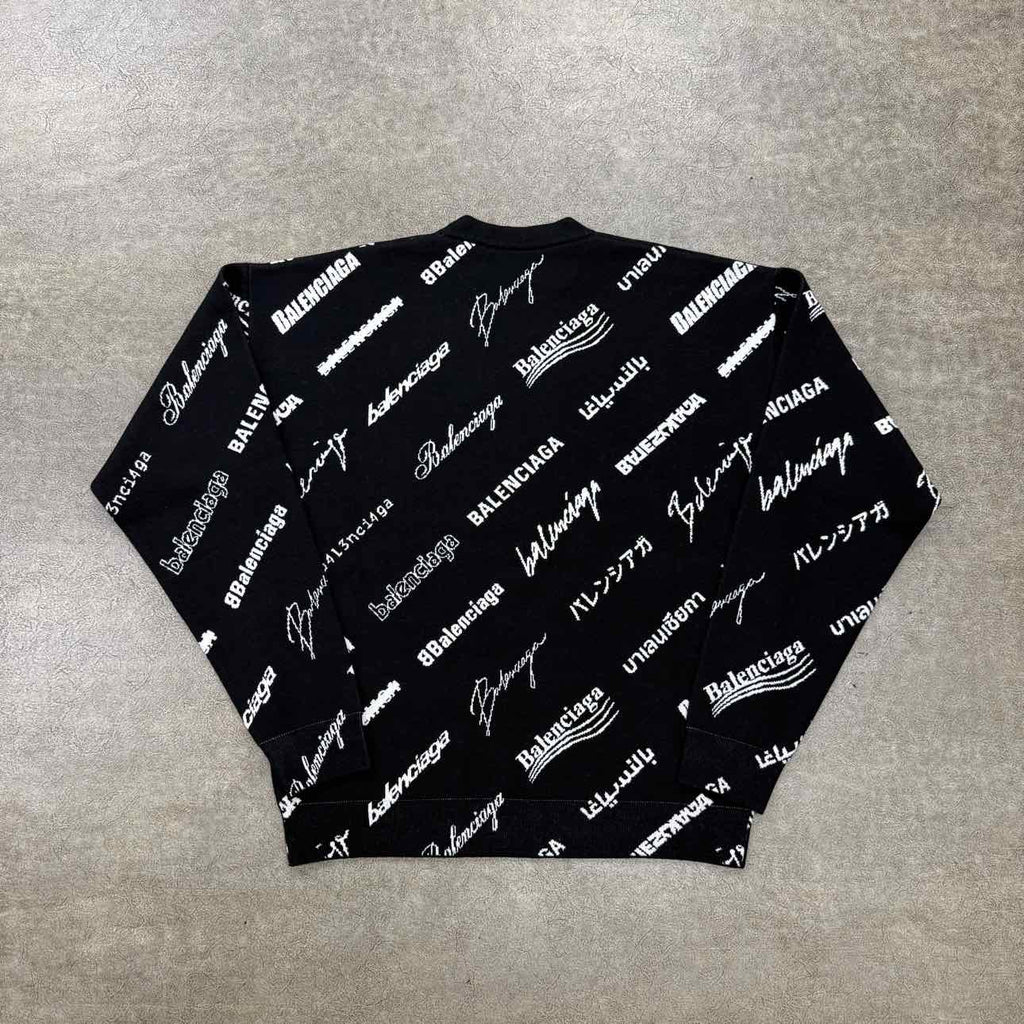 Balenciaga Knit Crewneck "LOGO MANIA" Black New Size M