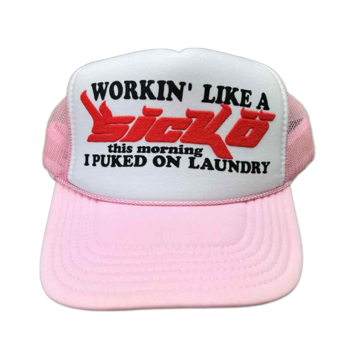 Sicko Trucker Hat &quot;PUKED ON LAUNDRY&quot; New Pink / White Size OS