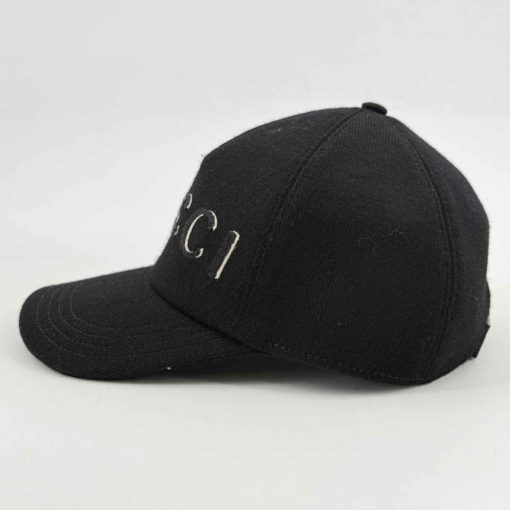 Gucci Strapback "WOOL LOGO" Used Black Size M