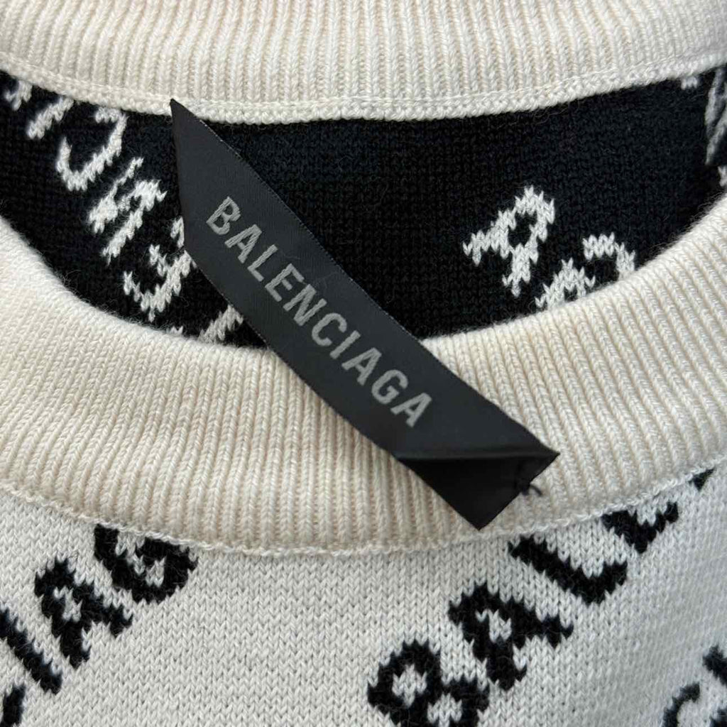 Balenciaga Knit Crewneck "MINI ALLOVER LOGO" Cream New Size L