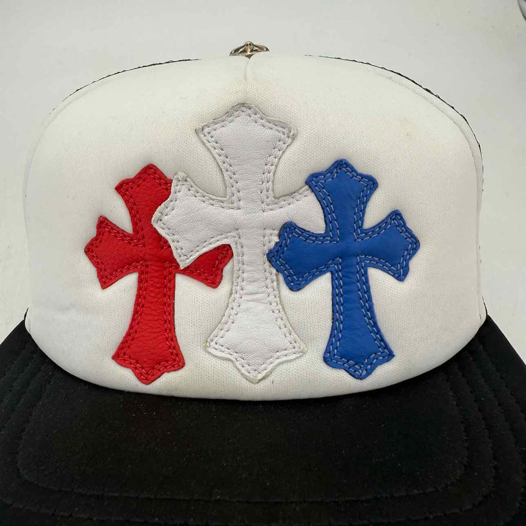 Chrome Hearts Trucker Hat "LEATHER CROSS" Used White Size OS