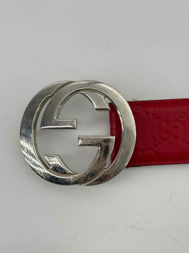 Gucci Belt "EMBOSSED MONOGRAM" Used Red Size 90CM