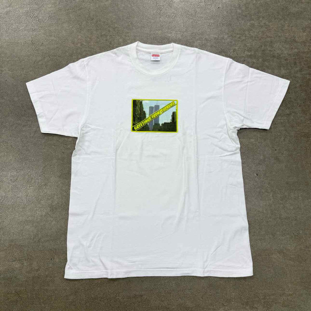 Supreme T-Shirt "GREETINGS FROM SUPREME" White Used Size L