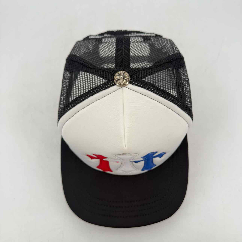 Chrome Hearts Trucker Hat "LEATHER CROSS" Used White Size OS