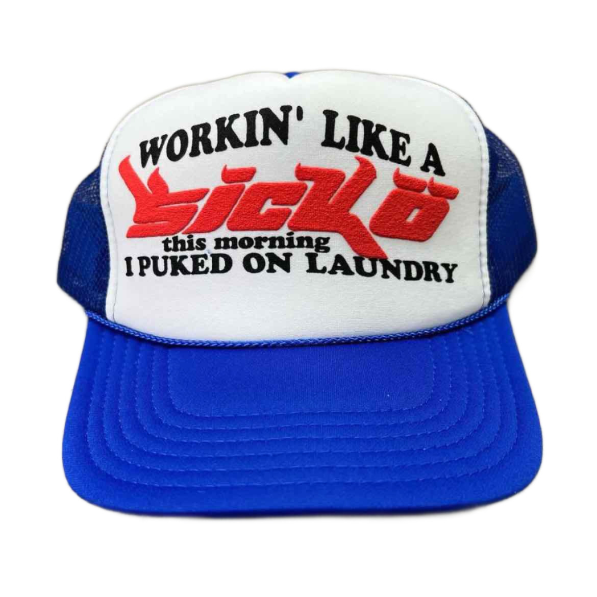 Sicko Trucker Hat &quot;PUKED ON LAUNDRY&quot; New Blue / White Size OS