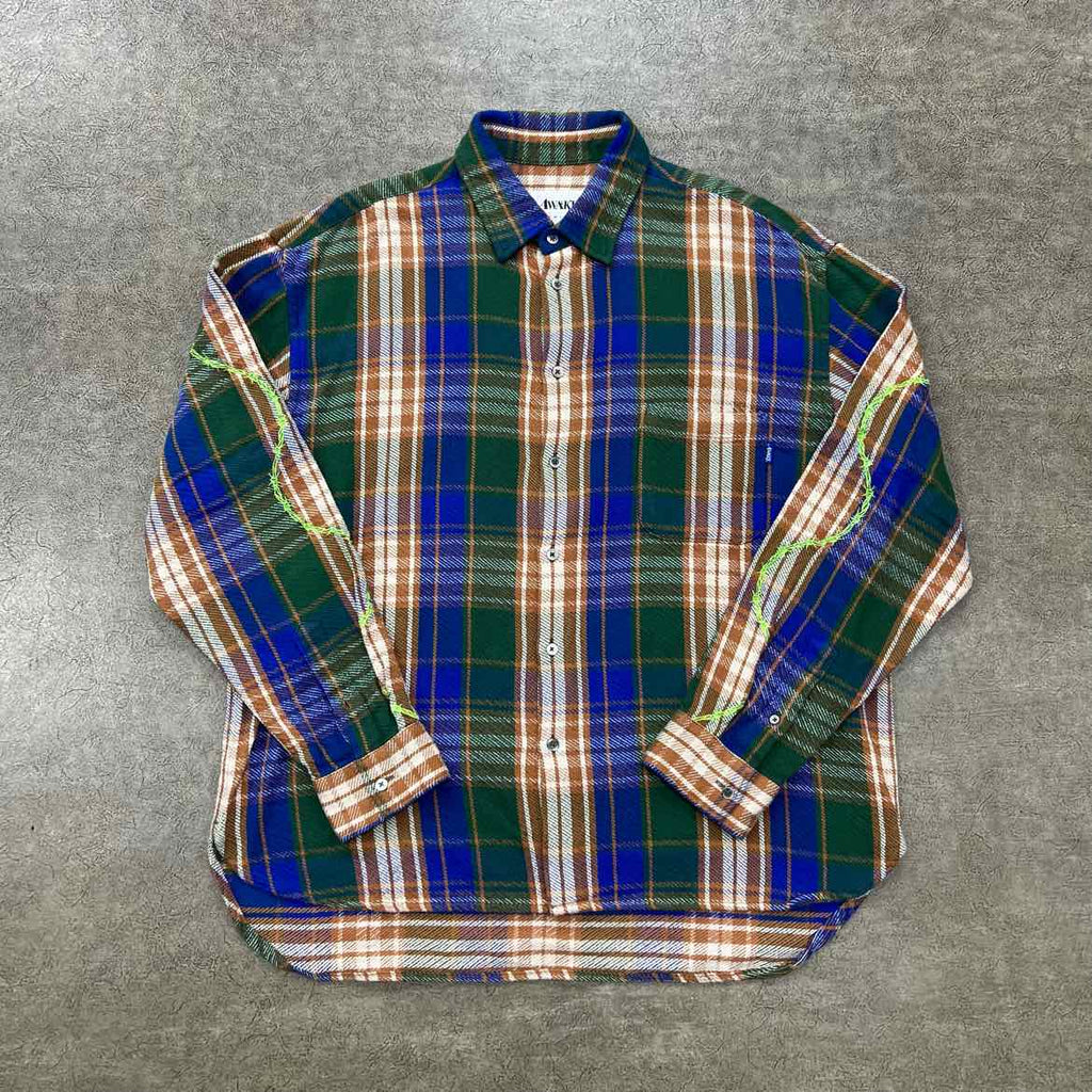 Awake Flannel "BARBED WIRE" Green Used Size XL