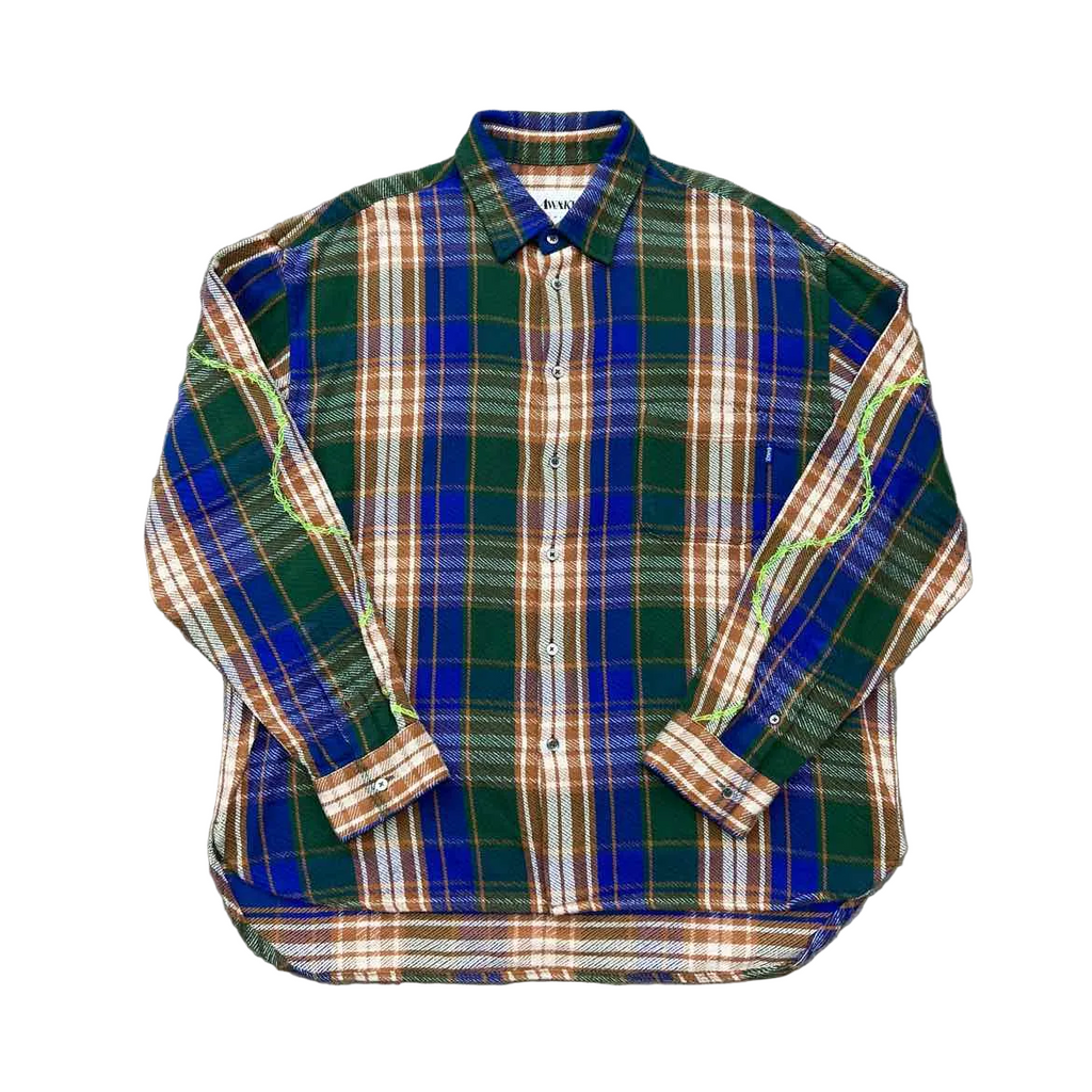 Awake Flannel "BARBED WIRE" Green Used Size XL