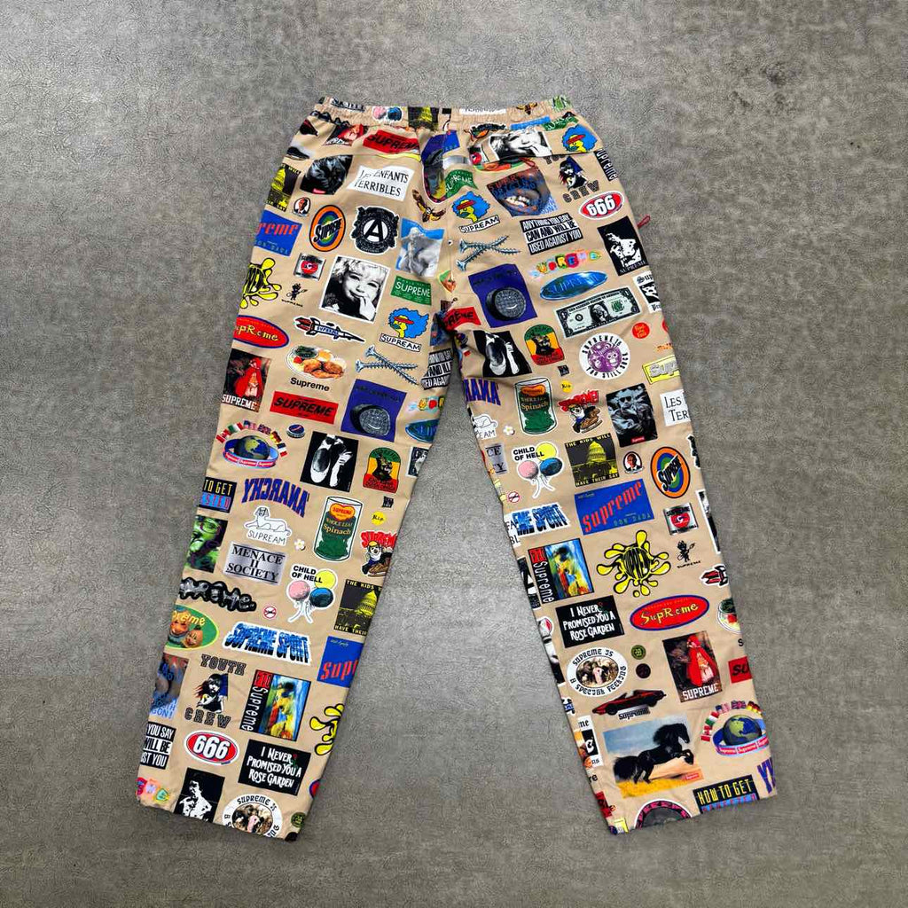 Supreme Track Pants "STICKER" Tan Used Size XL