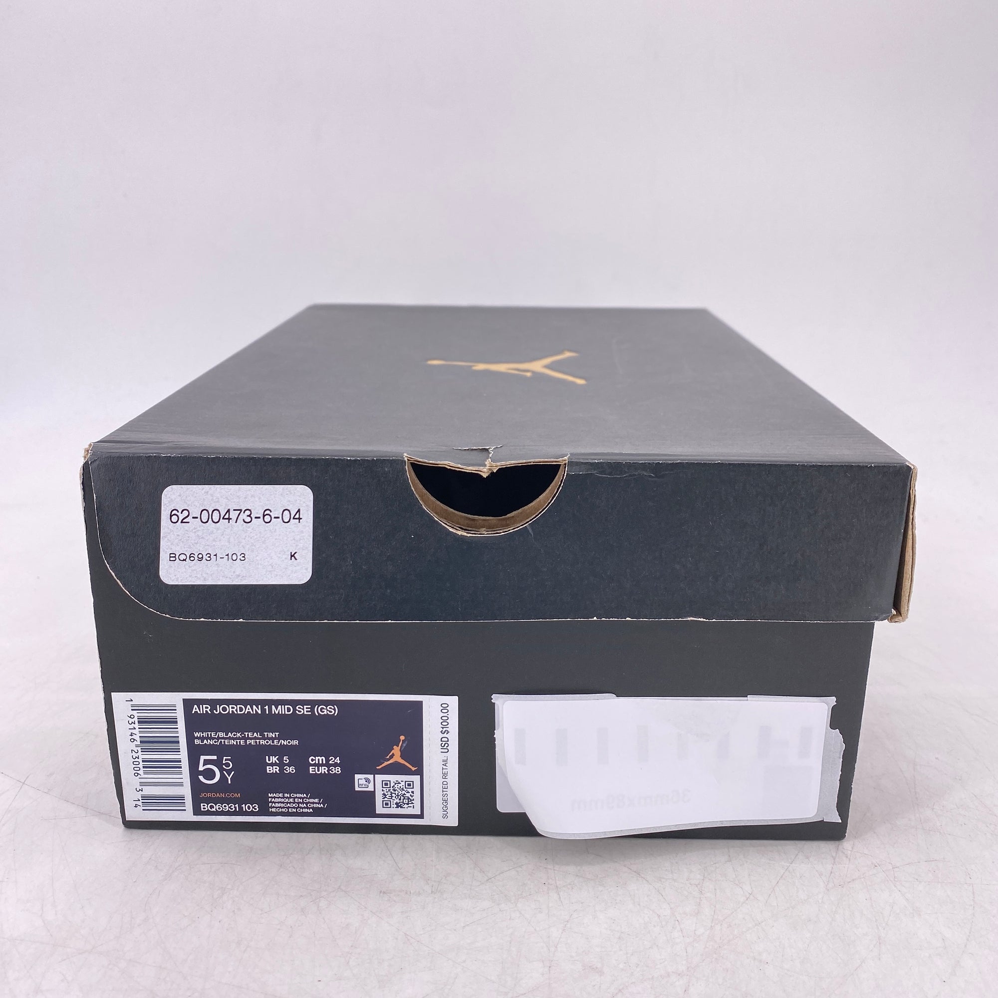 Air Jordan (GS) 1 Mid &quot;White Black Teal&quot; 2019 New Size 5.5Y