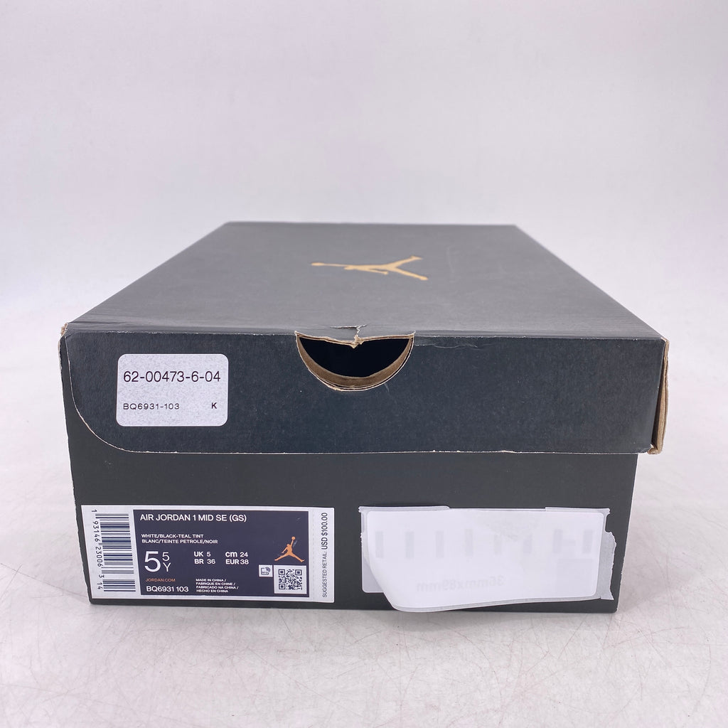 Air Jordan (GS) 1 Mid "White Black Teal" 2019 New Size 5.5Y