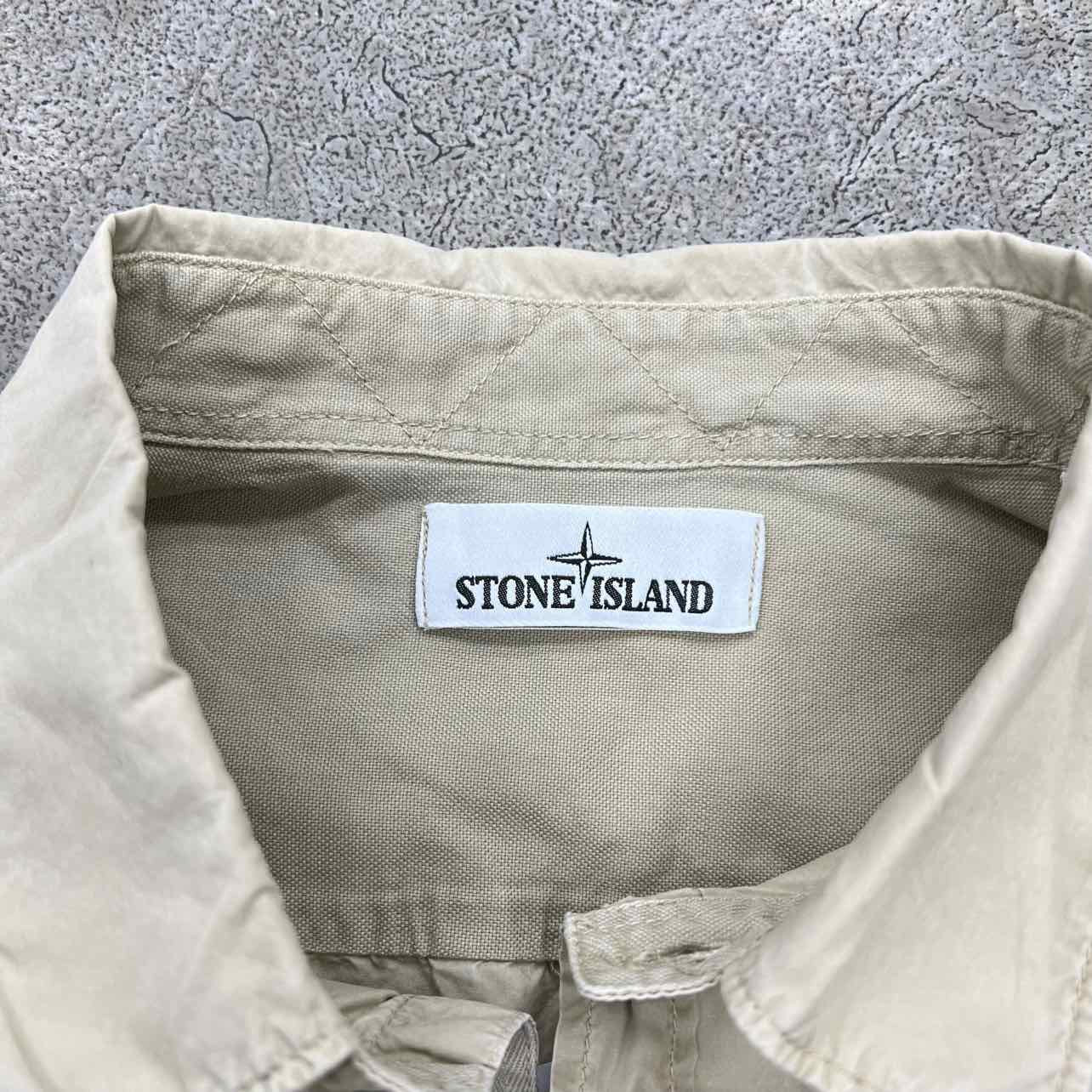 Stone Island Button Up &quot;PATCH&quot; Khaki Used Size 2XL