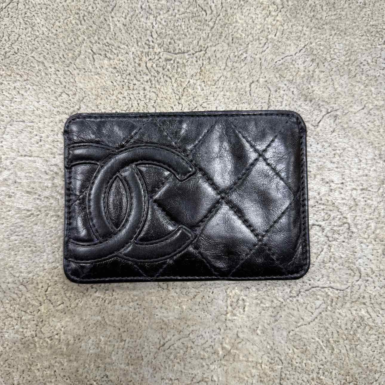 Chanel Card Holder &quot;CAMBON BI-FOLD CARD CASE&quot; Used Black Size OS