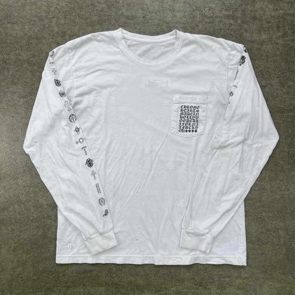 Chrome Hearts Long Sleeve "POCKET LOGO" White Used Size XL