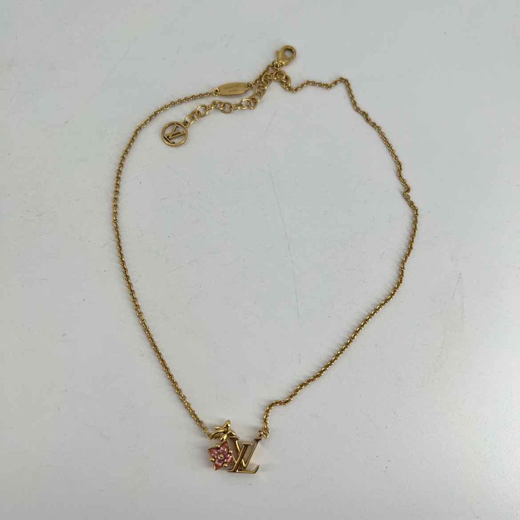 Louis Vuitton Necklace "LOGO" Used Gold Size OS