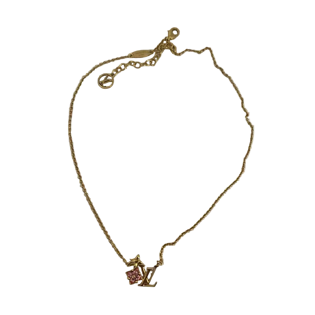Louis Vuitton Necklace "LOGO" Used Gold Size OS