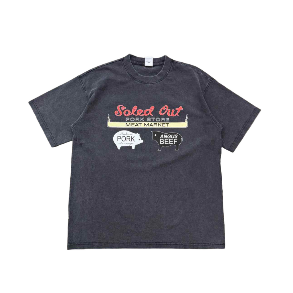 Soled Out T-Shirt "MEAT STORE" Washed Black New Size M