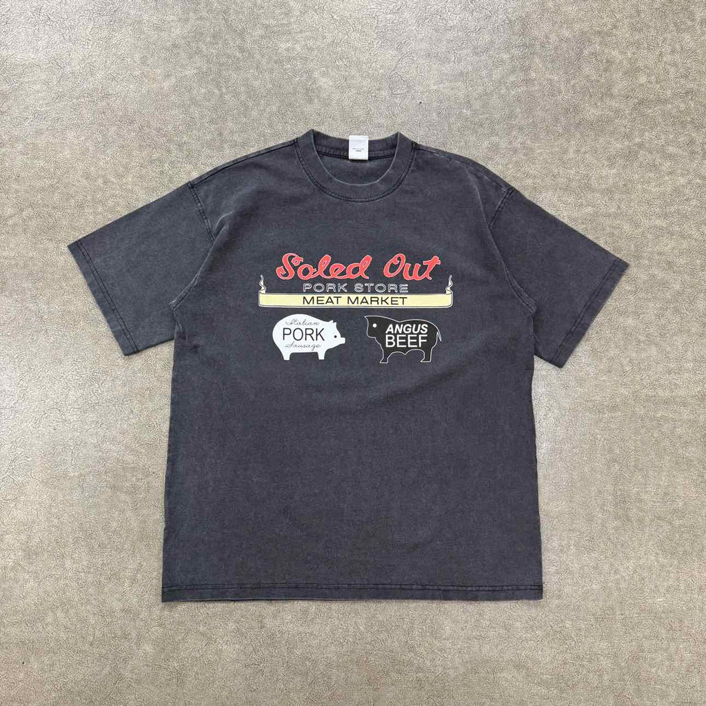 Soled Out T-Shirt "MEAT STORE" Washed Black New Size M