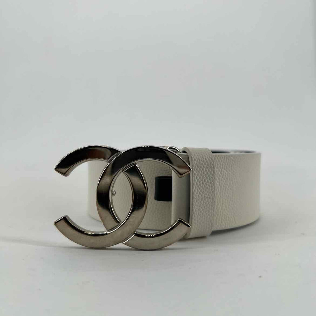 Chanel Belt "INTERLOCKING CC" Used White Size 38W