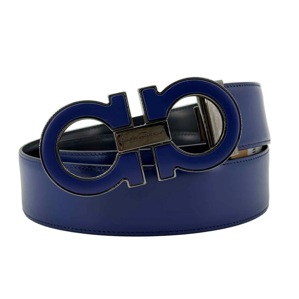 Salvatore Ferragamo Belt "REVERSIBLE" Used Blue Size 90CM