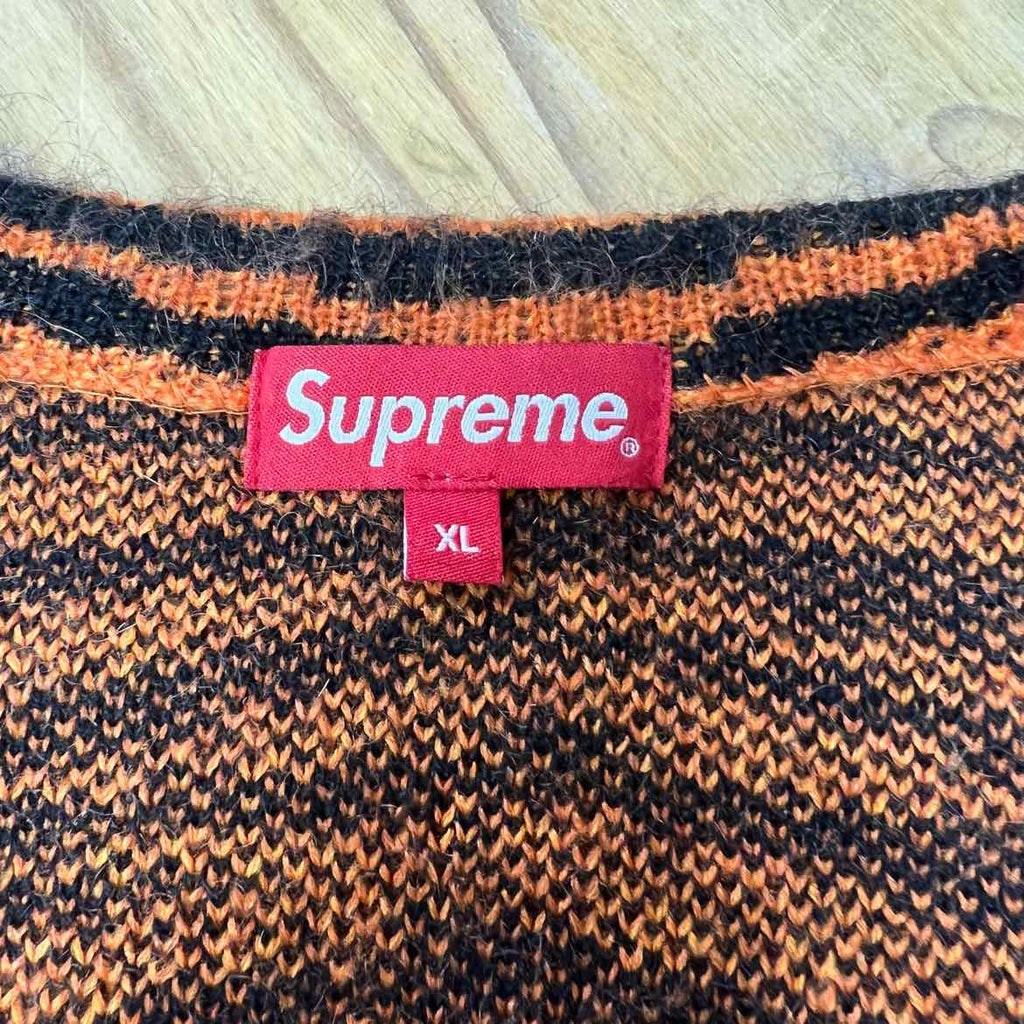 Supreme Cardigan "TIGER STRIPE BRUSHED MOHAIR" Orange Used Size XL
