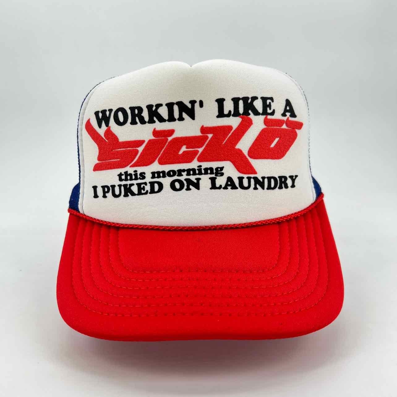 Sicko Trucker Hat "PUKED ON LAUNDRY" New RED BLUE Size OS