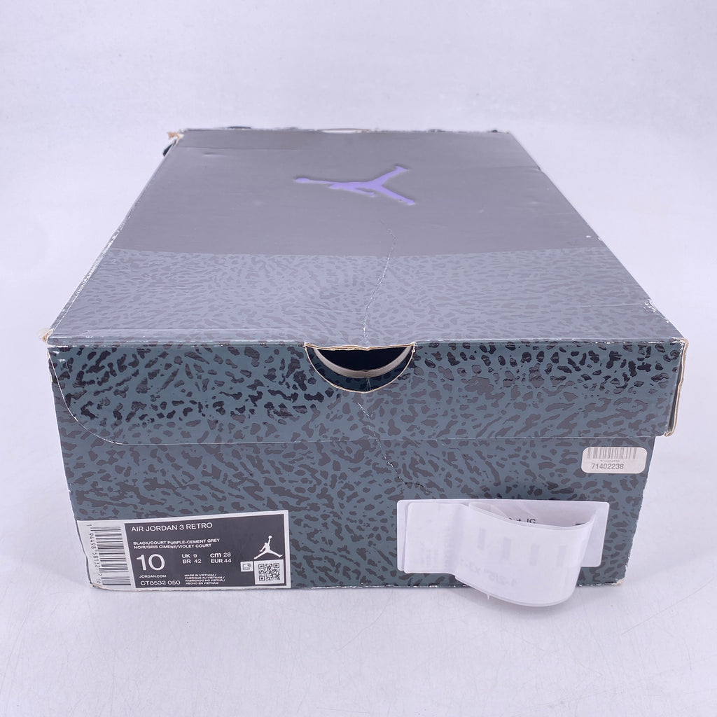 Air Jordan 3 Retro "BLACK COURT PURPLE" 2020 Used Size 10