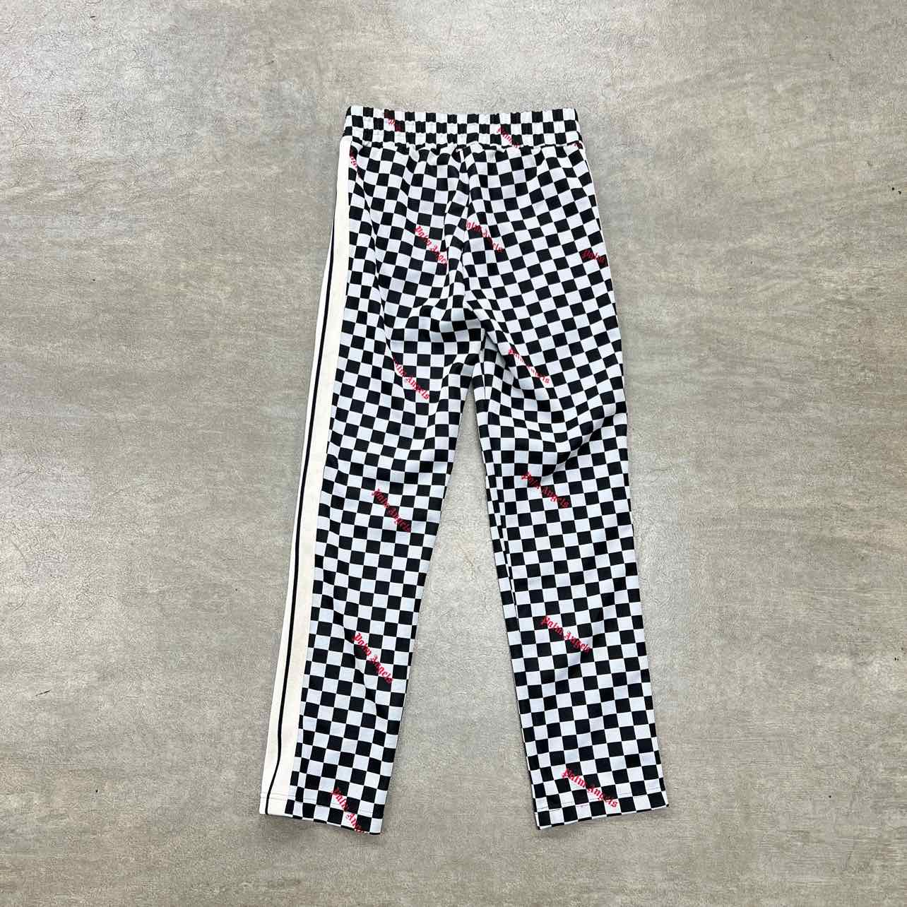 Palm Angels Track Pants &quot;CHECKER&quot; Black White Used Size S