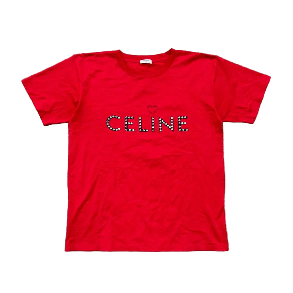 Celine T-Shirt "LUCKY LOVER" Red Used Size XS