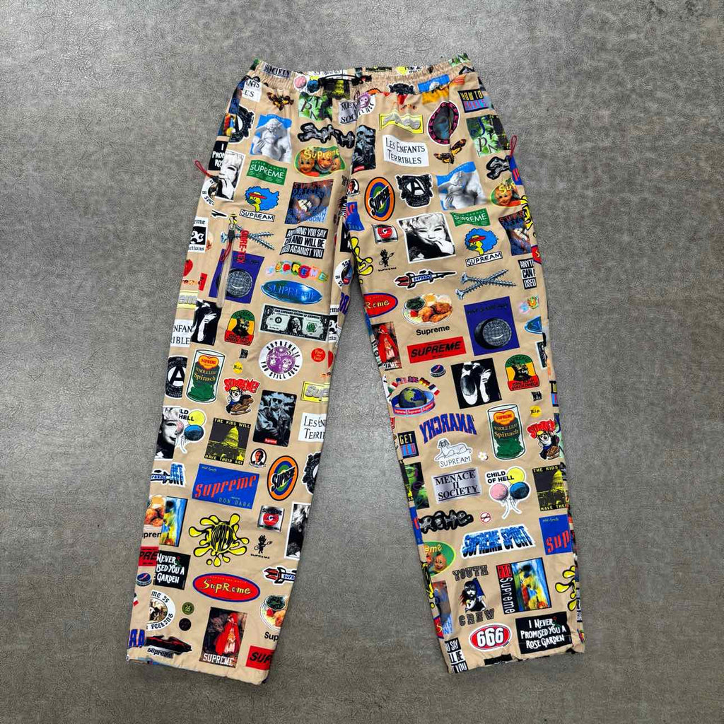Supreme Track Pants "STICKER" Tan Used Size XL