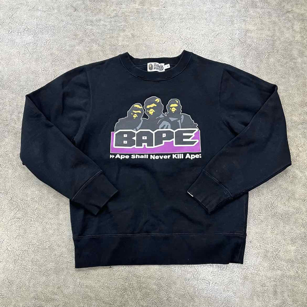 Bape Crewneck Sweater "APE SHALL NEVER" Black Used Size S