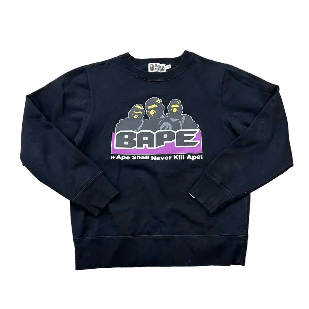 Bape Crewneck Sweater "APE SHALL NEVER" Black Used Size S