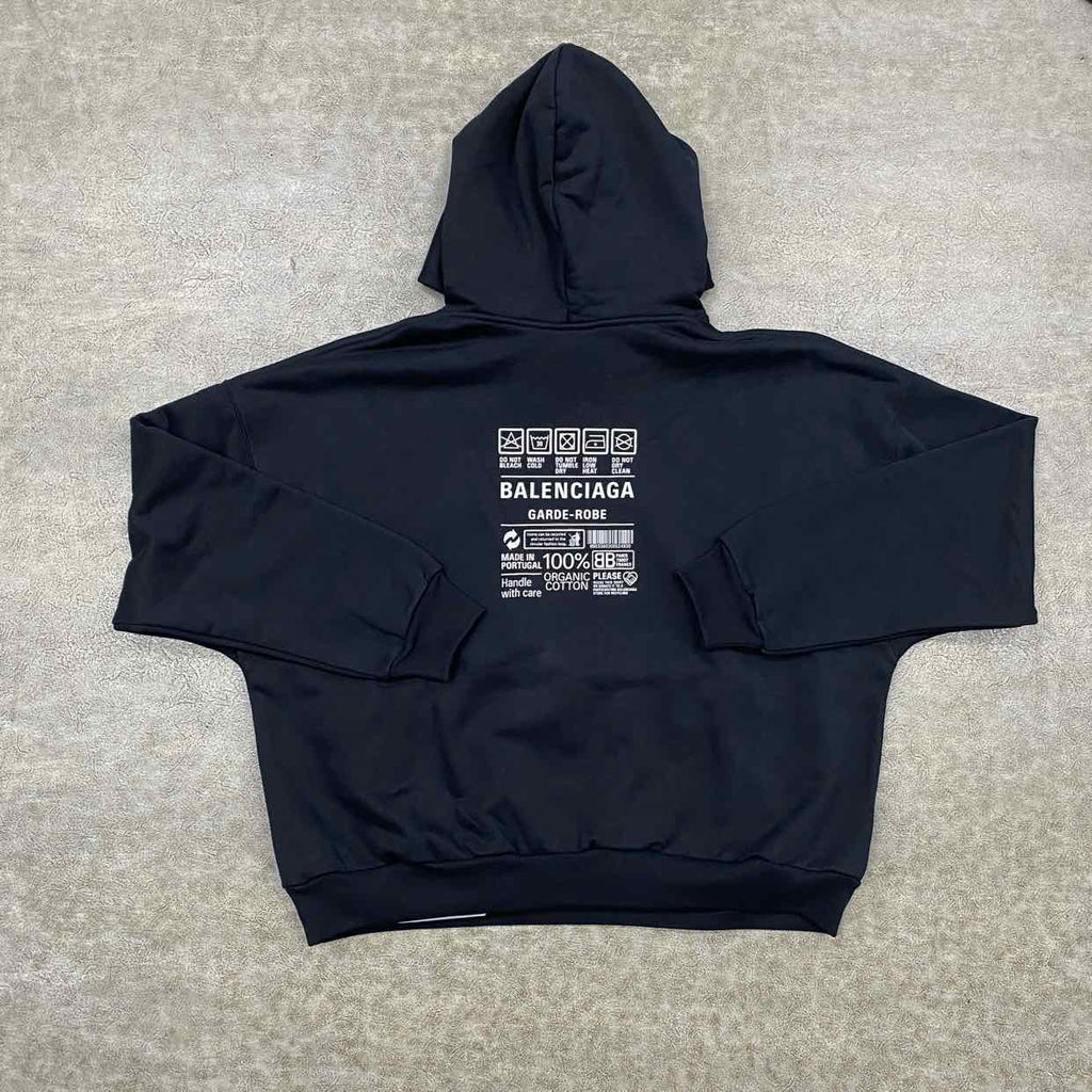 Balenciaga Hoodie "CARE LABEL" Black New Size XS