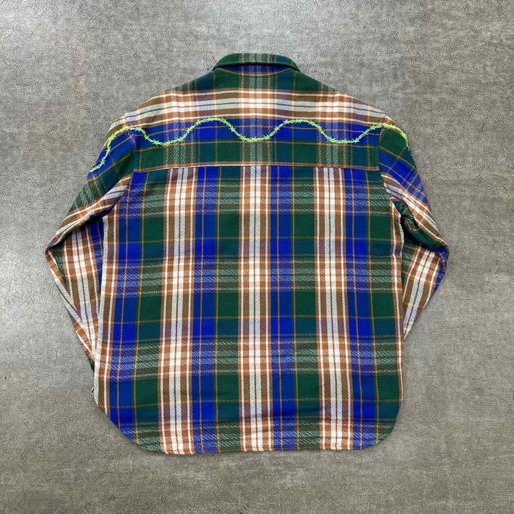 Awake Flannel "BARBED WIRE" Green Used Size XL
