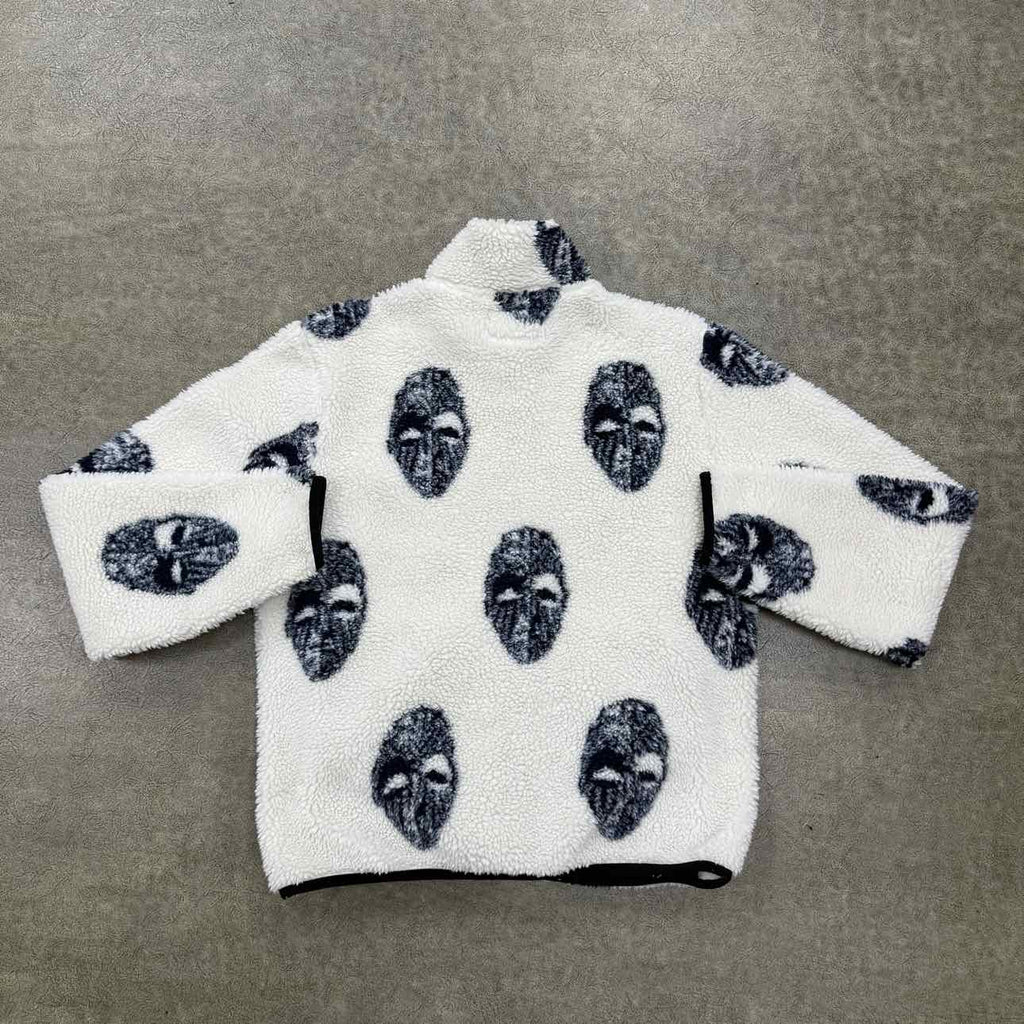 Stussy Fleece Jacket "MASK JACQUARD" Cream Used Size M