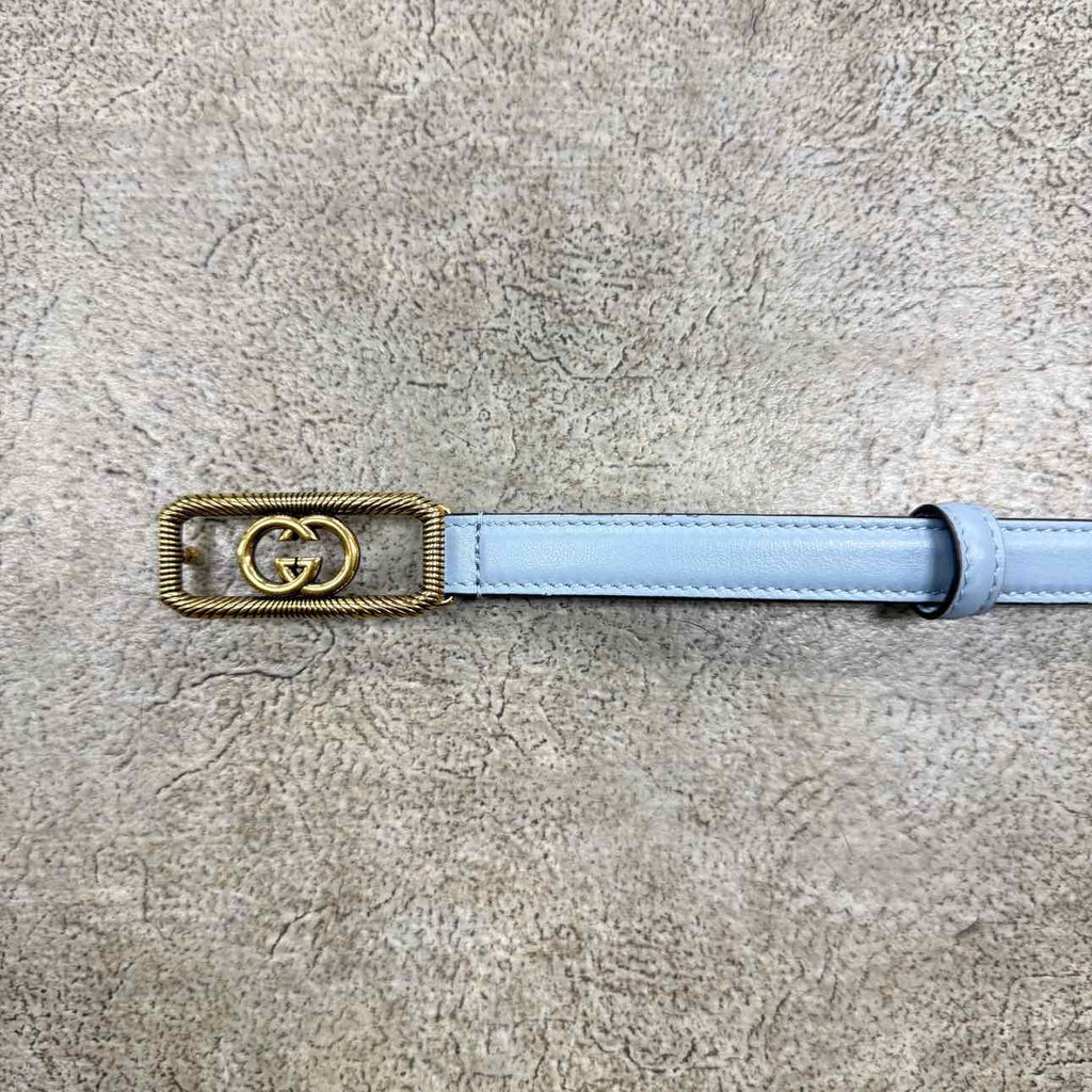Gucci (W) Belt "RECTANGLE GG BUCKLE" New Blue Size 34