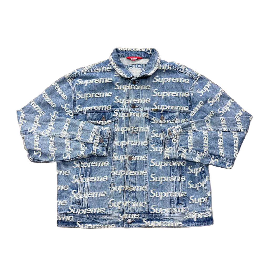 Supreme Trucker Jacket "FRAYED LOGOS" Blue Used Size XL