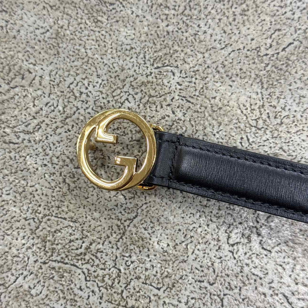 Gucci (W) Belt "MINI GOLD BUCKLE" New Black Size 38