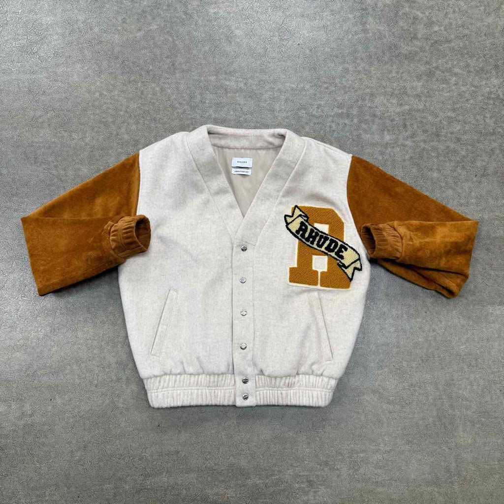 Rhude Varsity Jacket "CARDIGAN" Beige Used Size S