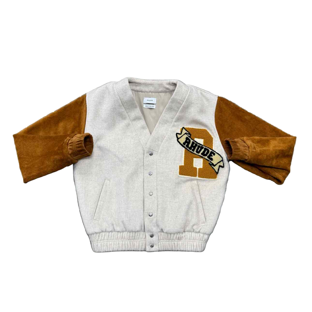 Rhude Varsity Jacket "CARDIGAN" Beige Used Size S